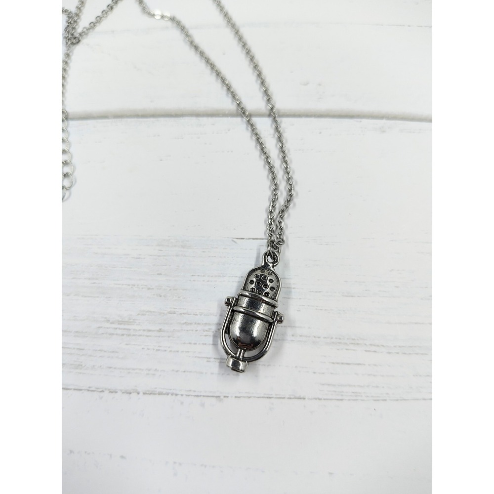 20 inch Stainless Steel Necklace & Microphone Podcast Pendant w/ 2 Inch Extender
